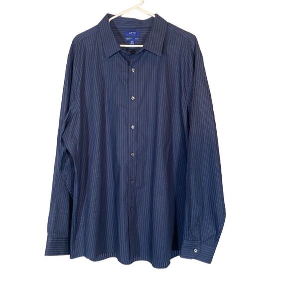Apt.9 Premier Flex Navy Blue Striped Collared Slim Button Up Shirt Men Sz XXL - Picture 1 of 9